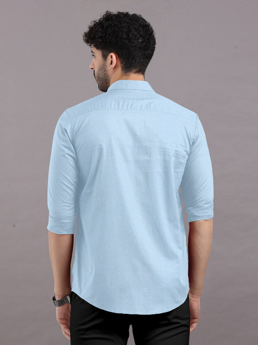 Light Blue Plain Shirt With Spread Collar