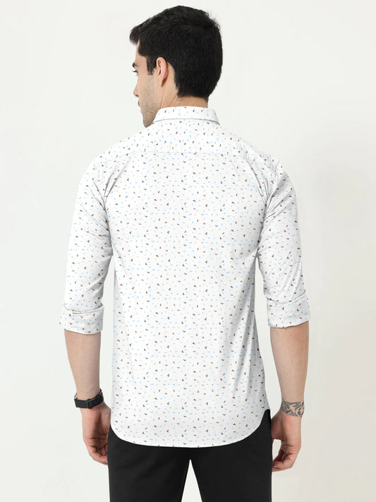 White Chic Printed Shirt With Spread Collar