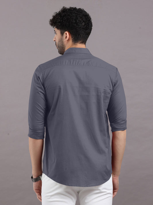 Anchor Plain Shirt With Spread Collar