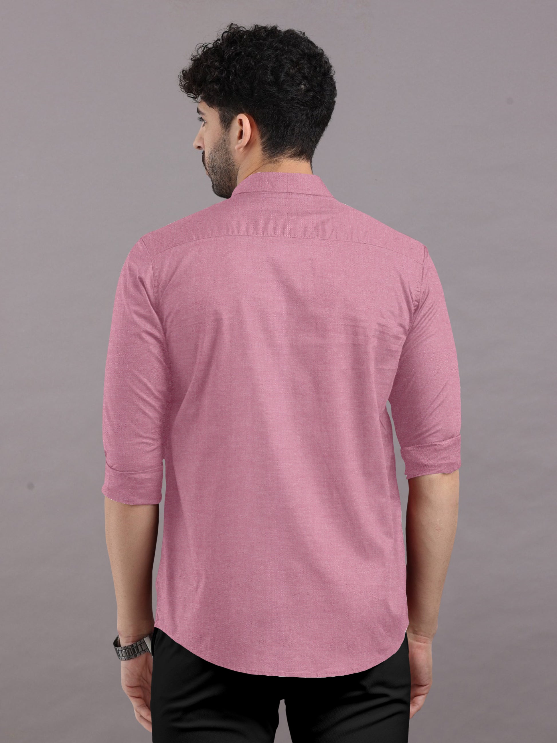 Rose Dust Plain Shirt With Spread Collar