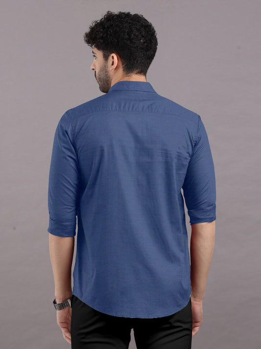 Royal blue Plain Shirt With Spread Collar