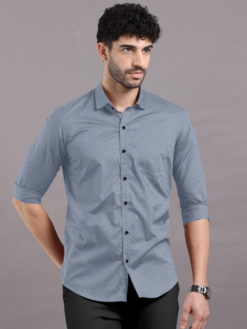 Light Grey Plain Shirt With Spread Collar