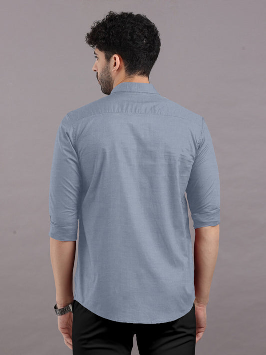 Light Grey Plain Shirt With Spread Collar