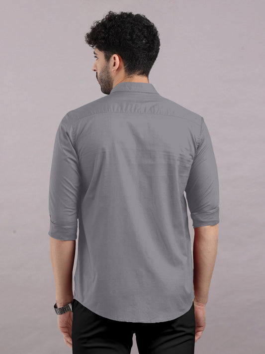 Iron Grey Plain Shirt With Spread Collar