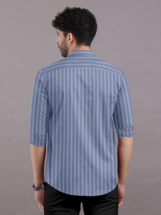 Lapis Lazuli Striped Shirt With Spread Collar