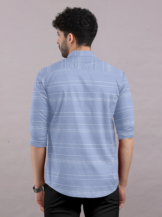 Skyline Blue Striped Shirt With Spread Collar