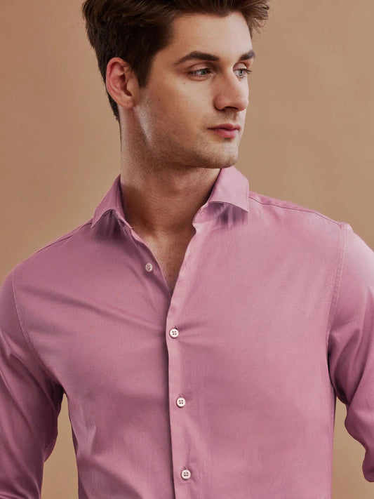 Rose Dust Plain Shirt With Spread Collar