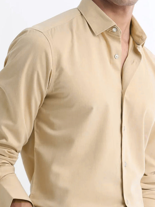 Oat Plain Shirt With Spread Collar